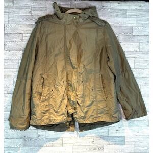 A.N.A Women's Tan Hooded Parka Jacket Size XL Snap Broken Zipper Utility‎ Coat